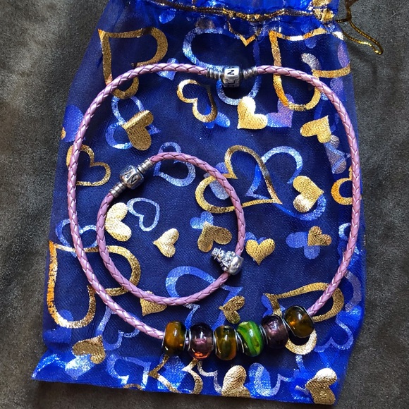 Pandora Leather Bracelet & Necklace Set with 7 Charms - Picture 2 of 11